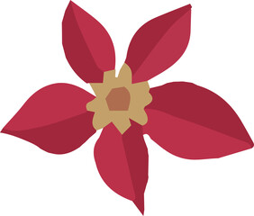 Five-petal flower is blooming in flat vector, red petals, yellow nucleus on transparent background