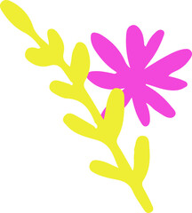 Stylized branch is showing yellow leaves and pink flower in flat design on transparent background