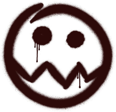 Showing graffiti face outline with dot eyes, zigzag mouth and paint drips on transparent background