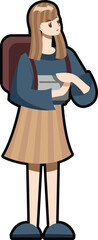 Student with Backpack: A young student, carrying books and a backpack, stands thoughtfully, ready for a day of learning. Her attire and posture suggest diligence and preparedness.