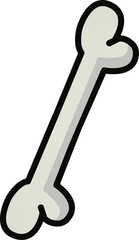 Cartoon bone is floating on transparent backdrop, showcasing light gray shading and thick outline