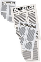 Naklejka premium Layered newspapers are forming flat design with torn edges and bold news on transparent background
