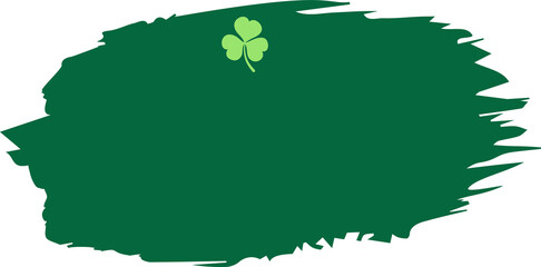 Abstract dark green brush stroke is featuring light green clover icon on flat transparent backdrop