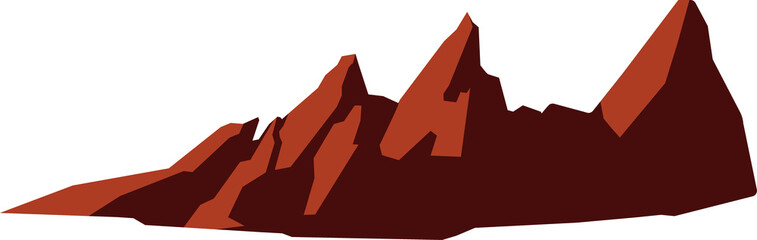 Showing stylized mountain range vector art with angular red peaks on transparent background