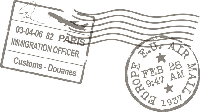 Fototapeta Pair of vintage postmark stamps are floating on transparent background in flat design