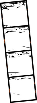 Fototapeta Distressed film strip displaying four ink spatter panels, orange labels transparent backdrop