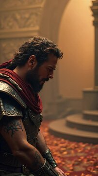 A Roman centurion kneeled before an emperor