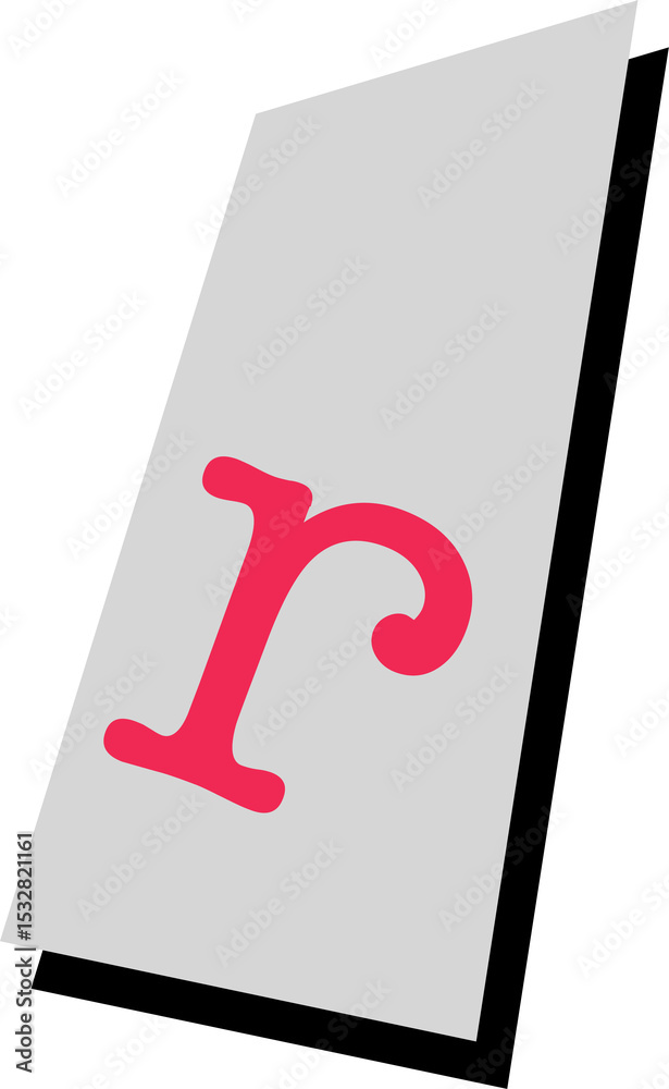 Aufkleber Red lowercase r is floating on tilted flat design panel with drop shadow on transparent background