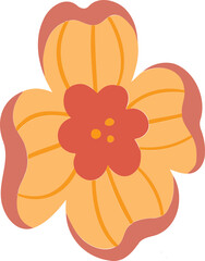 Naklejka premium Orange five-petaled flower is floating in flat design with coral outline, transparent background
