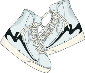 Vector design is showing high-top sneakers on transparent background with wave accents, copy space
