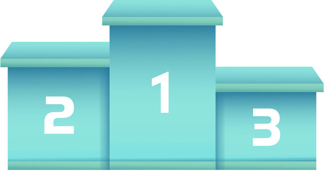 Showing teal gradient winners podium numbered 1-2-3 in flat design with transparent bg, copy space