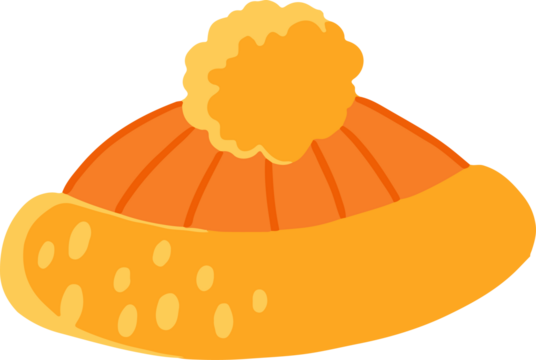 Knitted beanie is showing in flat design with ribbed crown, brim, pompom, transparent background - Powered by Adobe