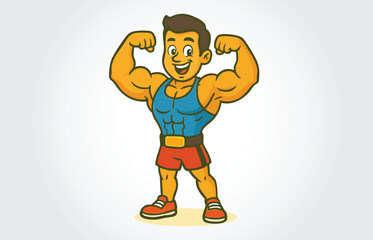 Body Builder Mascot Cartoon Character logo Template