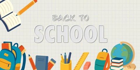 back to school graffiti text 3d inner shadow with grid background and school elements