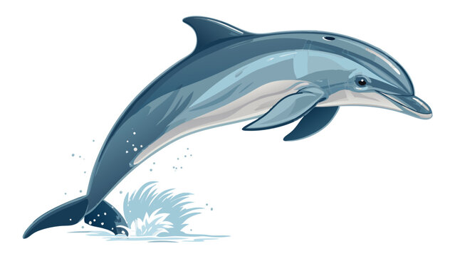 Realistic dolphin jumping vector illustration, transparent background