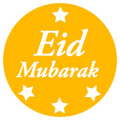 Fototapeta premium Eid Mubarak emblem is featuring 2D gold seal with white serif text, stars on transparent background