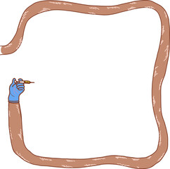 Flat design tube frame is encircling gloved hand holding syringe, with transparent background