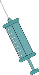 Vector art is showing medical syringe, teal barrel and pink markings on transparent background