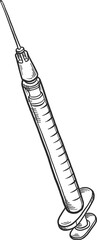 Syringe is showing in line art on transparent background with flanged plunger handle, copy space