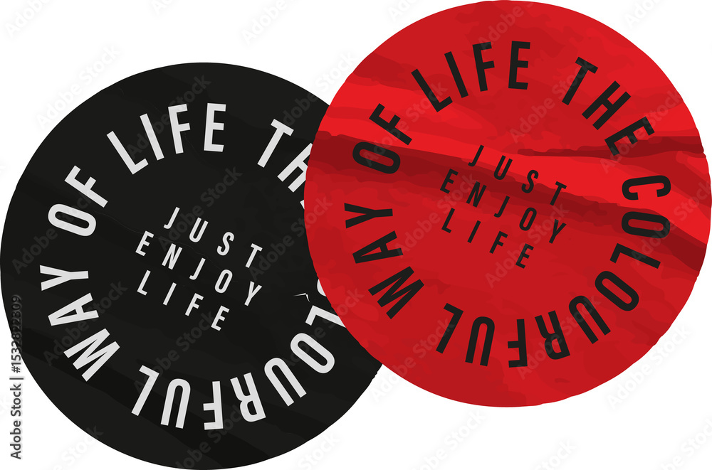 Fototapete two badges are overlapping in flat design with black and red slogans on transparent background