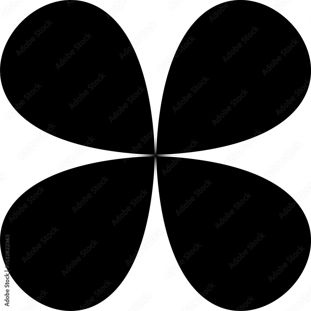 Poster abstract four-lobed clover shape is floating in symmetrical flat design on transparent backing