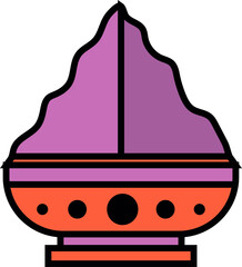 Vector illustration showing decorative bowl with purple shaved ice mound on transparent background