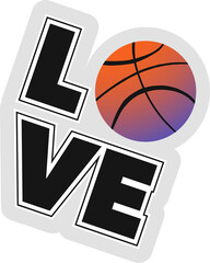 Sticker-style illustration is featuring LOVE with gradient basketball O on transparent background