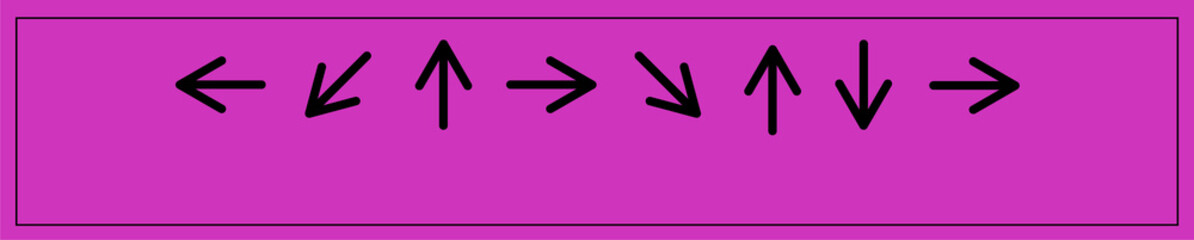 Eight black hand-drawn arrows are floating in magenta panel on transparent background, copy space © vectorfusionart