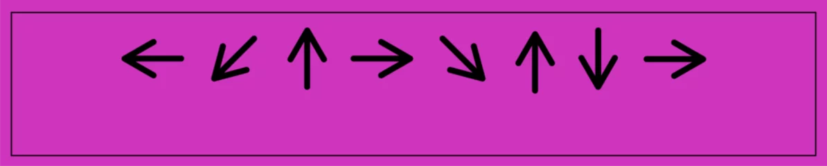 Fotobehang Eight black hand-drawn arrows are floating in magenta panel on transparent background, copy space © vectorfusionart