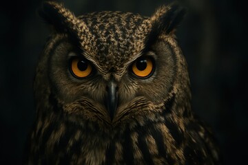 Obraz premium Focused Owl Staring Ahead With Intense Eyes