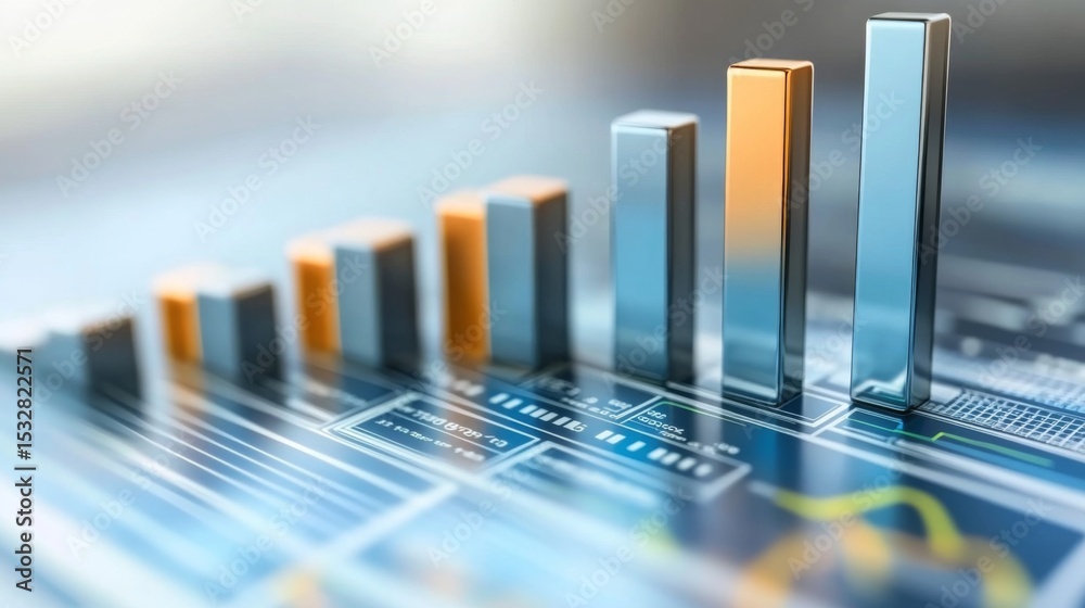 Poster A modern D bar graph displaying financial performance with rising and falling bars, set against a professional blue and gray background.