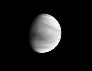 Planet Venus orbiting in space. Black background.