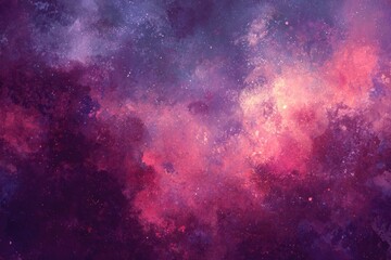 Obraz premium Abstract cosmic nebula in shades of pink, purple, and deep red, speckled with subtle glitter-like effects, creating a dreamy, ethereal atmosphere