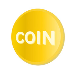 yellow glossy golden coin on transparent background 