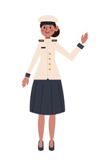Smiling Female Naval Officer: A friendly female naval officer smiles and waves, dressed in her crisp, white uniform, exuding confidence and professionalism.