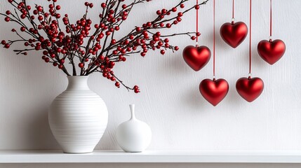 Elegant Heart Decorations, Minimalist Interior, Modern Home, Photography, Cozy Setting, Close-Up Perspective