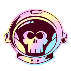 Flat vector astronaut helmet is floating on transparent background, featuring skull silhouette