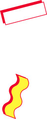 Two shapes are hovering, featuring red-outlined banner and yellow wavy ribbon on transparent field