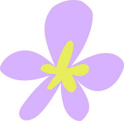Abstract flower is glowing in flat design with lavender petals, yellow star, transparent background