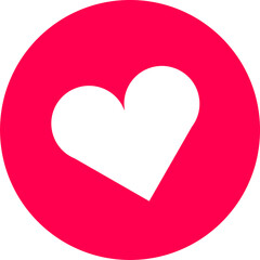White heart icon is floating in flat pink-red circle, with transparent background