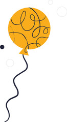 Obraz premium Yellow balloon is floating in flat on clear background featuring black squiggly pattern, string