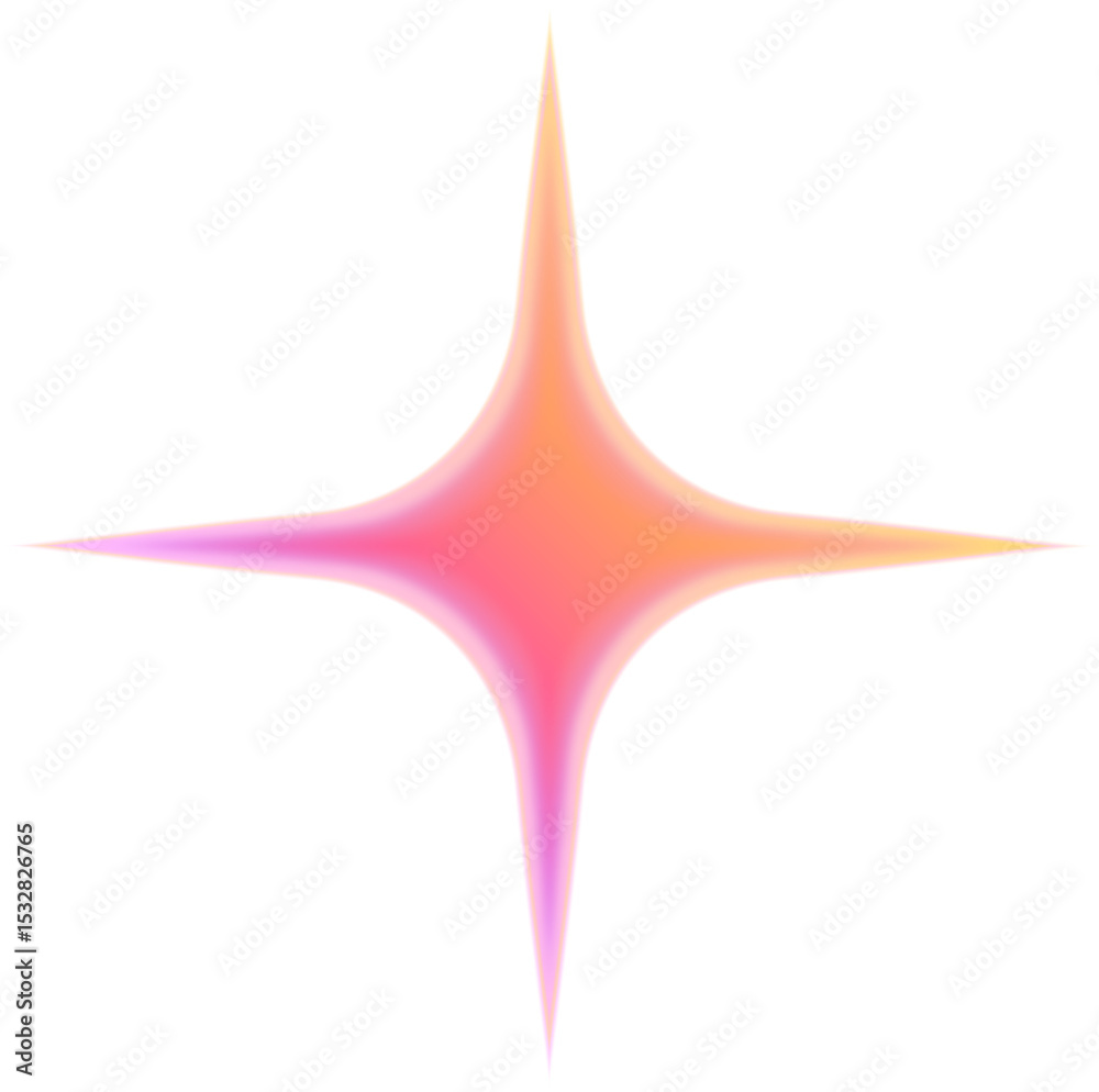 Poster glowing four-pointed star shape is floating in flat design with gradient and transparent background