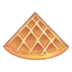 Flat-design waffle slice is floating on transparent background showing diamond grid with warm tones