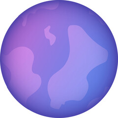 Abstract sphere is floating in 3D with purple gradient and land shapes, transparent background