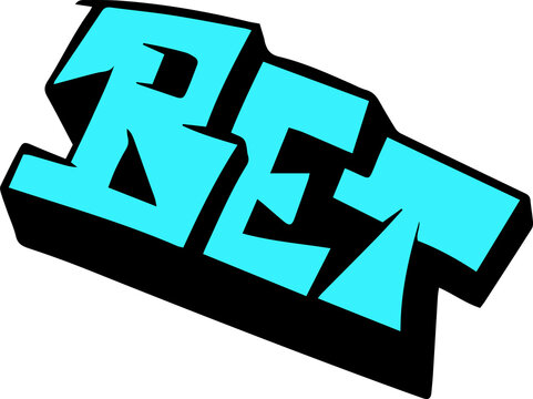Fototapeta 3D graffiti text RET is displaying cyan letters with black outline on transparent background