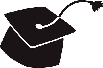 Academic mortarboard cap is tilting in flat silhouette with draping tassel, transparent background