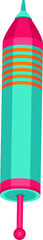 Showing stylized rocket firework with teal, pink cone, orange stripes on transparent background