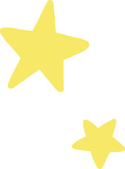 Fototapeta premium Two stylized yellow stars are floating on transparent background, showing flat handdrawn shapes