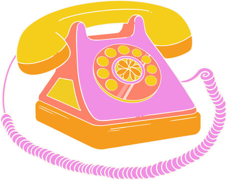 Fototapeta Flat design vintage rotary telephone is floating on transparent background, featuring pastel colors