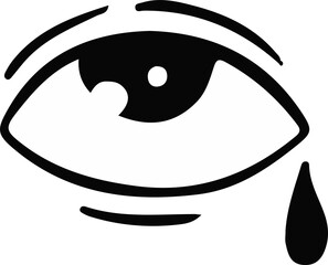 Stylized eye with tear drop is being shown in monochrome flat design, with transparent background